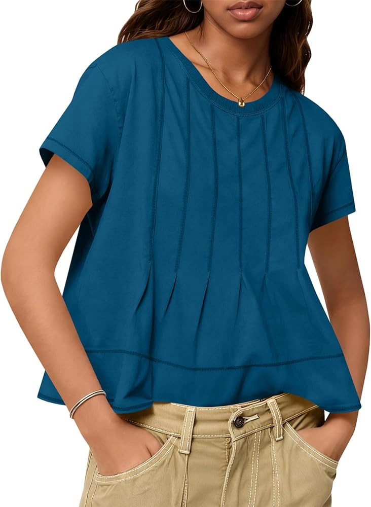 Tankaneo Womens Babydoll Tops Short Sleeve Peplum Pleated Summer T-Shirts Casual Loose Fit Flowy ... | Amazon (US)