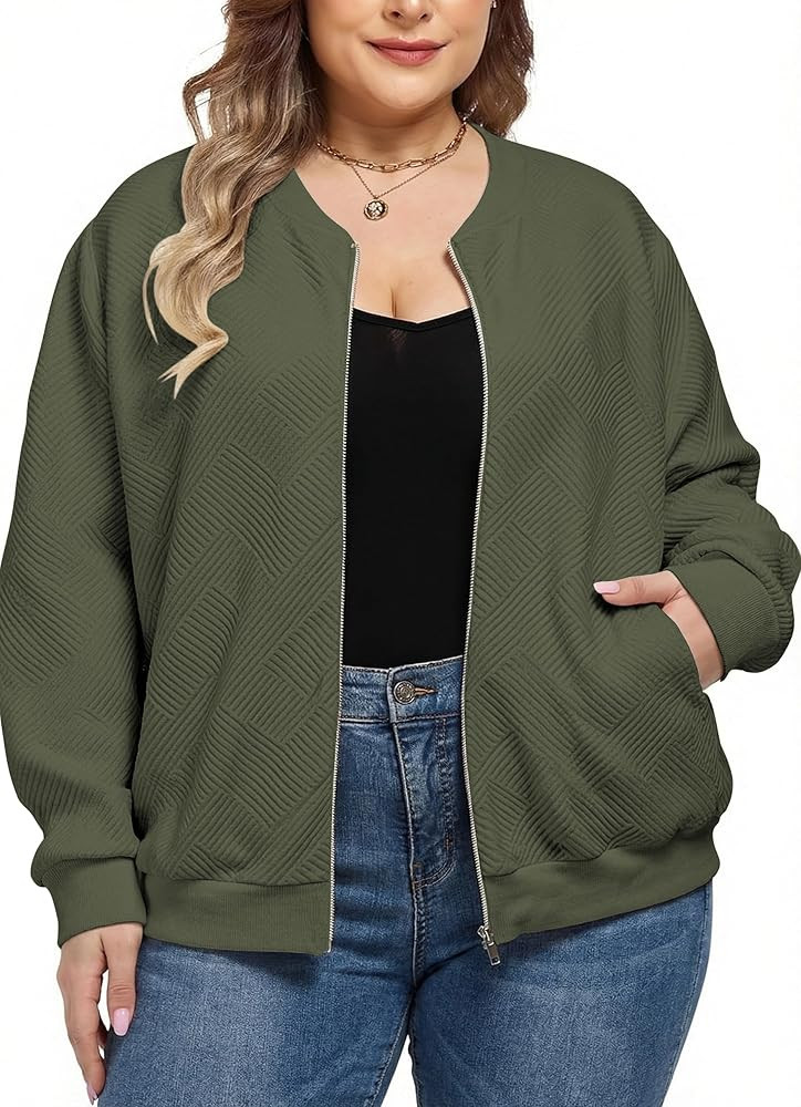 Theenkoln Women Plus Size Jackets: Full Zip Up Long Sleeve Bomber Casual Lightweight Sweatshirts ... | Amazon (US)