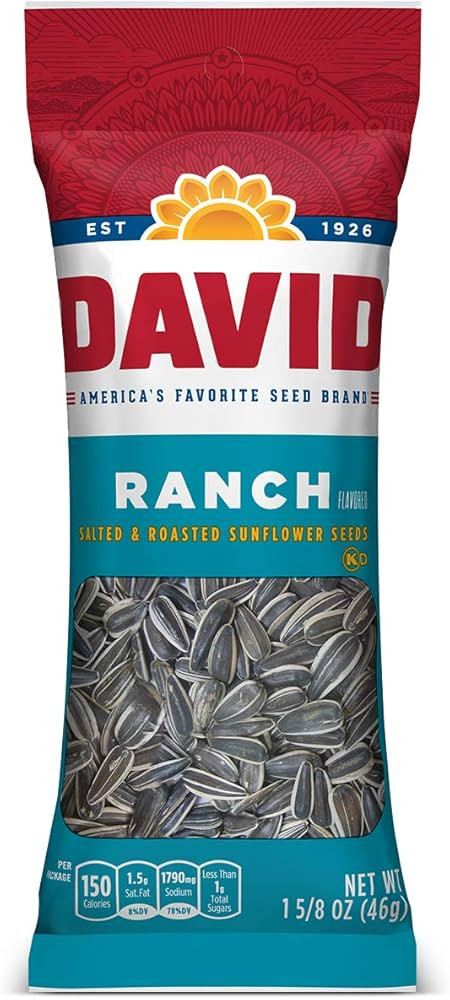 DAVID Roasted and Salted Ranch Sunflower Seeds, 1.625 oz, 12 Pack | Amazon (US)