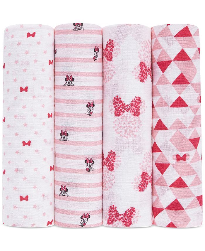 Baby Girls 4-Pack Minnie Mouse Cotton Swaddle Blankets | Macys (US)