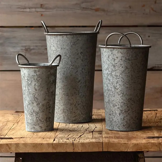 Rustic Metal Flower Buckets Set of 3 | Antique Farm House