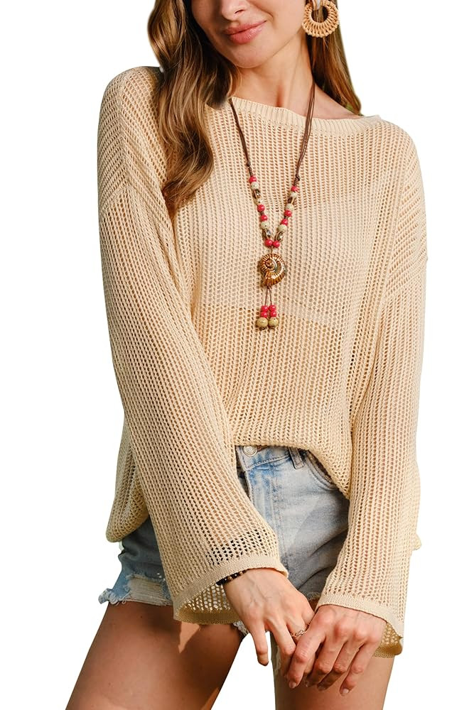 Arach&Cloz Women's Linen Summer Lightweight Crochet Tops Beach Cover Up 2025 | Amazon (US)