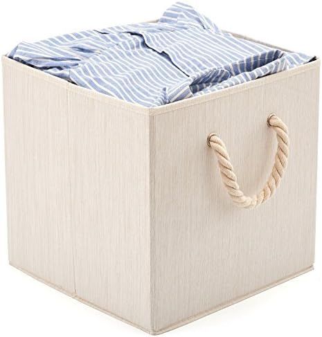 EZOWare Foldable Bamboo Fabric Storage Bin with Cotton Rope Handle, Collapsible Resistant Basket Box | Amazon (US)