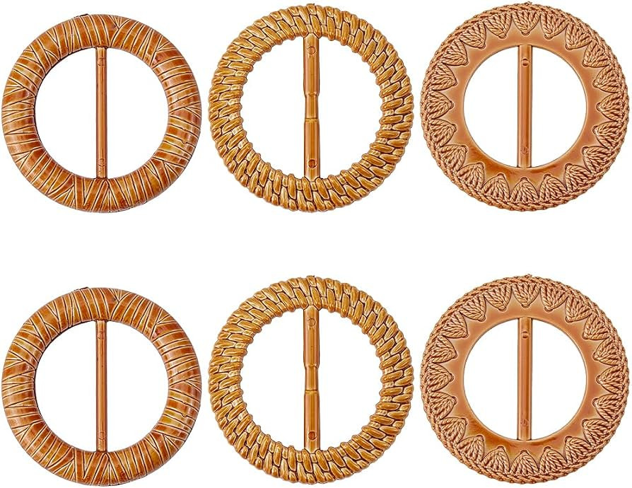 GORGECRAFT 6Pcs 3 Styles Scarf Belt Clasp Clip Peru Plastic Round Vintage Retro Rattan Wicker Wov... | Amazon (US)