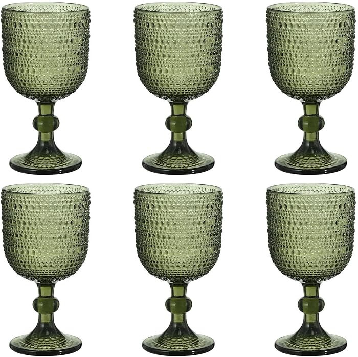 Glasses Drinking Wine Water Goblets Green Glassware set of 6 Vintage Stem Glasses Stemware 12 Oun... | Amazon (US)