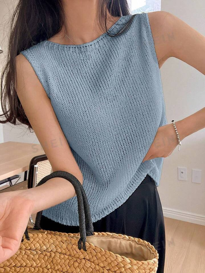 DAZY Women Fashionable Summer Solid Color Simple Knitted Top | SHEIN