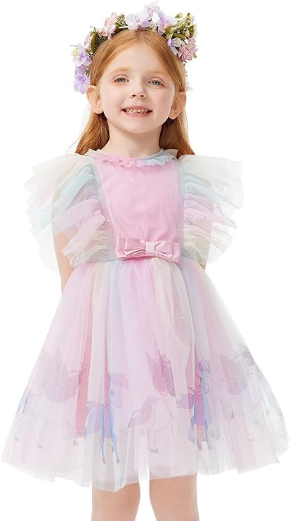 Girls Dresses Rainbow Sleeveless Tutu Dress Pink Fairtyle Unicorn Pattern Cute Party Dress       ... | Amazon (US)