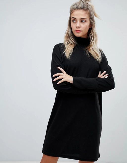 Noisy May roll neck batwing knitted mini sweater dress in black | ASOS US