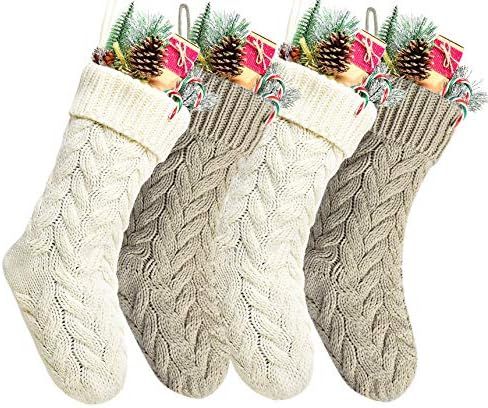 18" Khaki and Ivory Knit Christmas Stockings,4 Pack | Amazon (US)