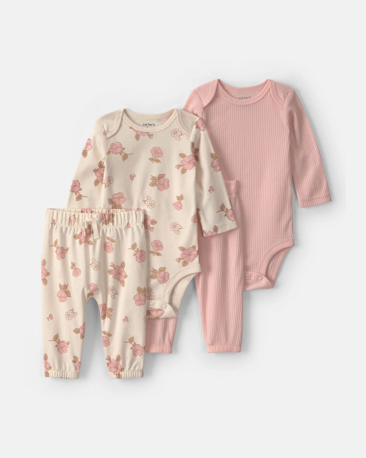 Baby Girl 4-Piece Floral Long-Sleeve Bodysuit & Pant Set - Pink/Ivory | Carter's | Carter's Inc