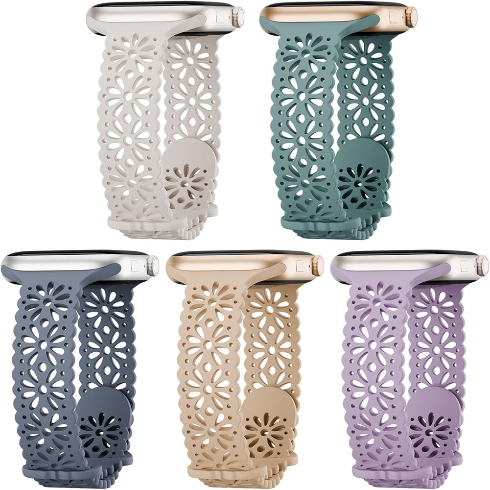 5 Pack Slim Lace Silicone Compatible for Apple Watch Band 38mm 40mm 41mm 42mm 44mm 45mm 46mm 49mm... | Amazon (US)