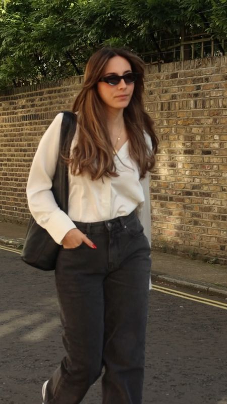 Autumn outfit idea - white satin shirt, washed out black jeans, oversized hobo black bag, new balance trainers.

Casual outfit, work outfit, fall outfit, capsule wardrobe, minimal style, London fashion, new balance sneakers , casual style 

#LTKeurope #LTKworkwear #LTKstyletip