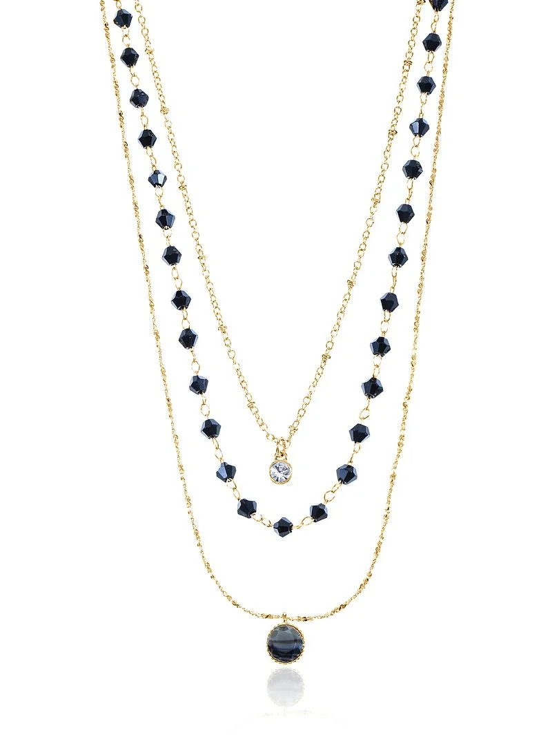 Time and Tru Women's Goldtone Layered Necklace Set, 3 Pieces, Black - Walmart.com | Walmart (US)