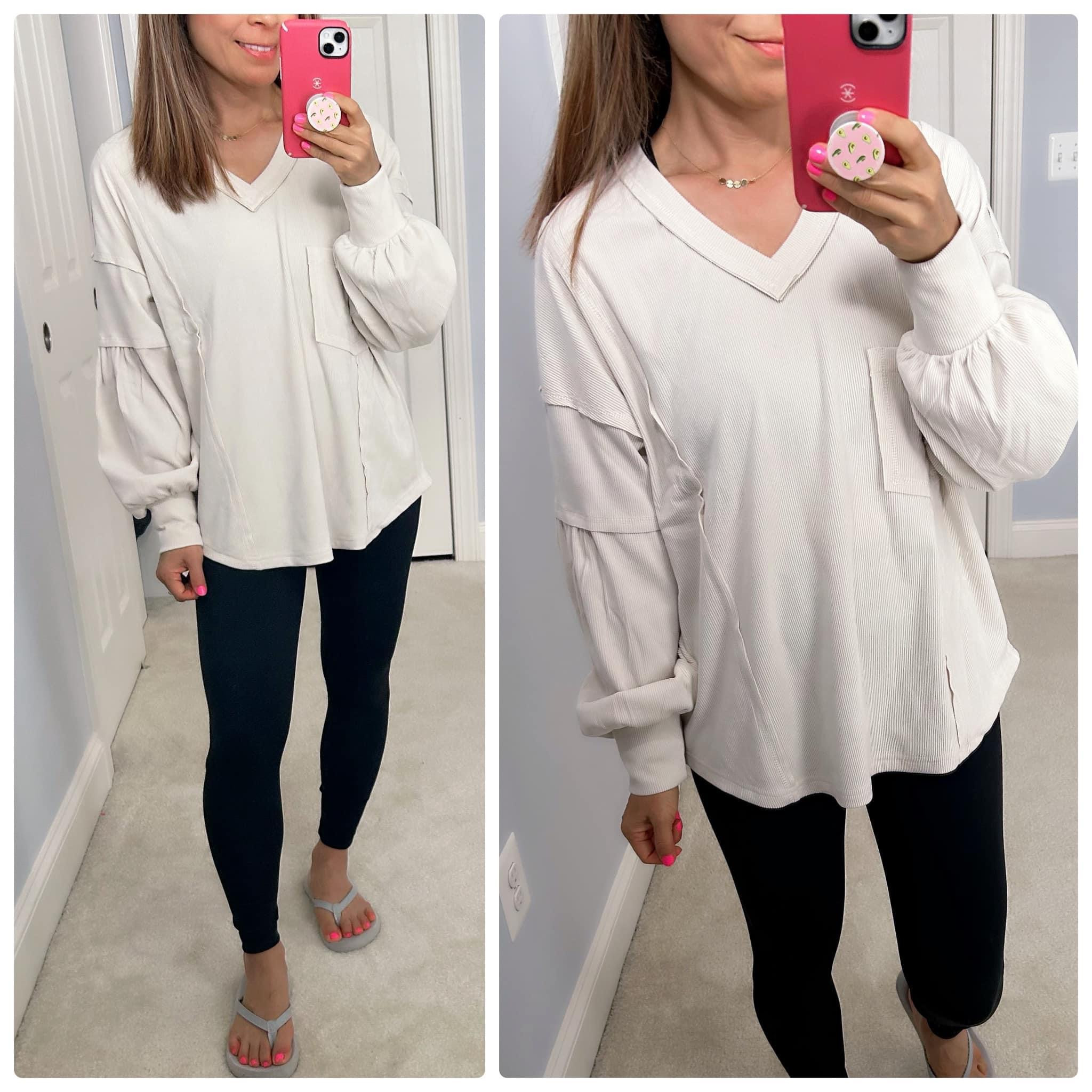 My BTFBM v neck ribbed knitted tunic top is so soft 🌟and comfy! It has a cute balloon sleeves which I love! 🥰It gives that Aerie feel!
