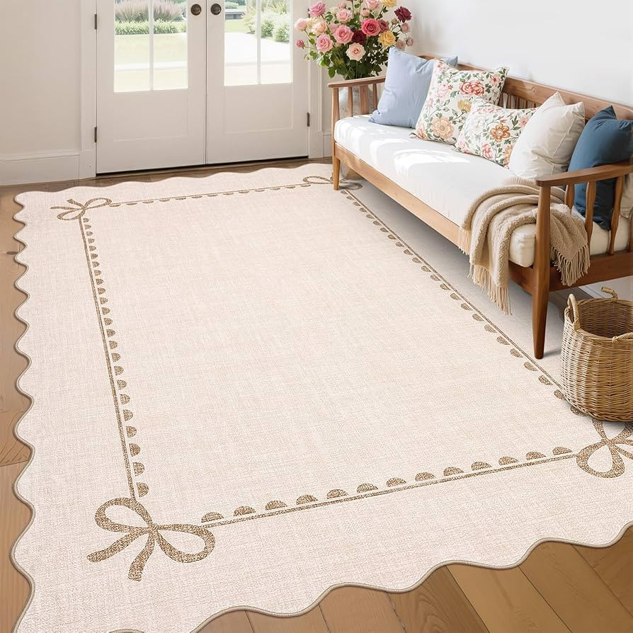 GarveeHome Scalloped Bow Rug for Living Room, Solid Beige Rug for Dorm, Washable Rugs 6x9 Soft Lo... | Amazon (US)
