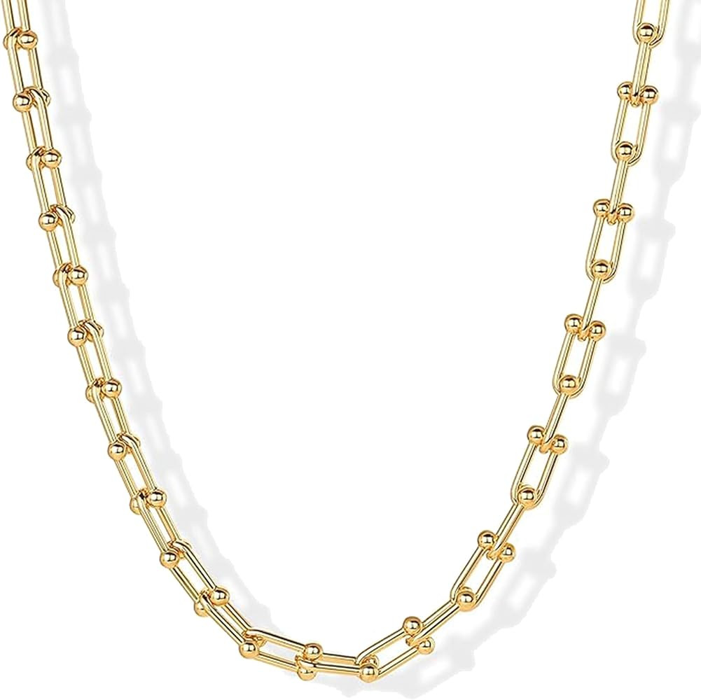 BG&WLing 18K Gold Plated Paperclip Necklace for Women Chunky Stainless Steel Link Chain Necklace ... | Amazon (US)