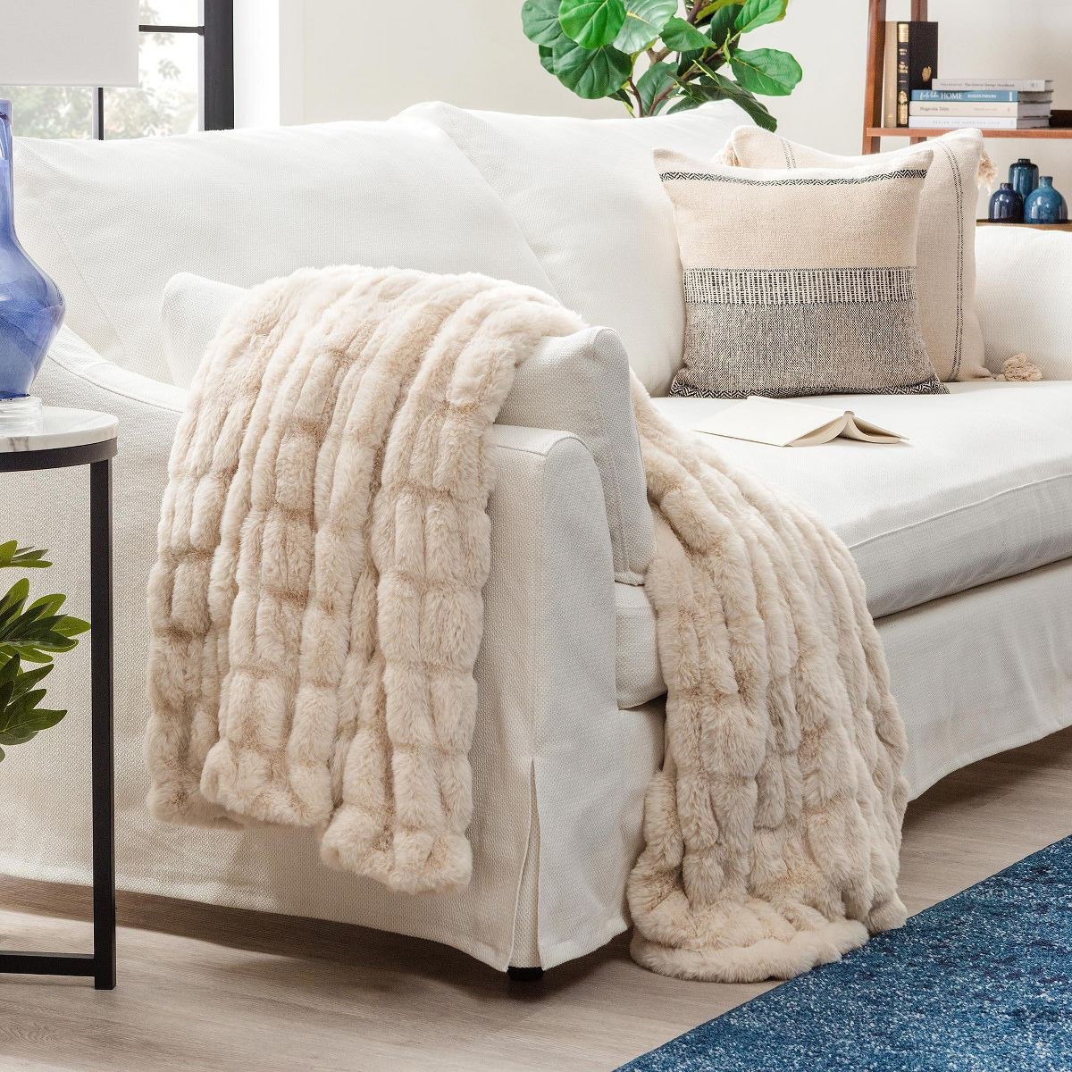 Chanasya Ruched Faux Fur Throw Blanket - Reversible Minky Blanket | Target