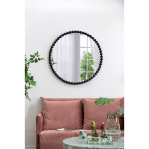 Beaded Metal Round Wall Mirror - 32" - Black | Christmas Central
