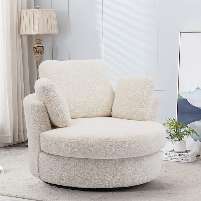 Setawix 42.2" W Swivel Barrel Chair Swivel Accent Sofa with Pillows Swivel Round Sofa Modern Over... | Amazon (US)