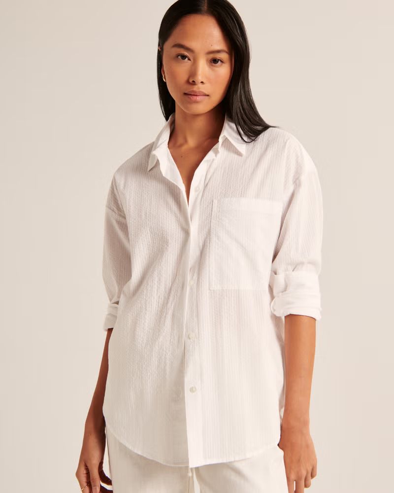 Oversized Linear Textured Shirt | Abercrombie & Fitch (US)