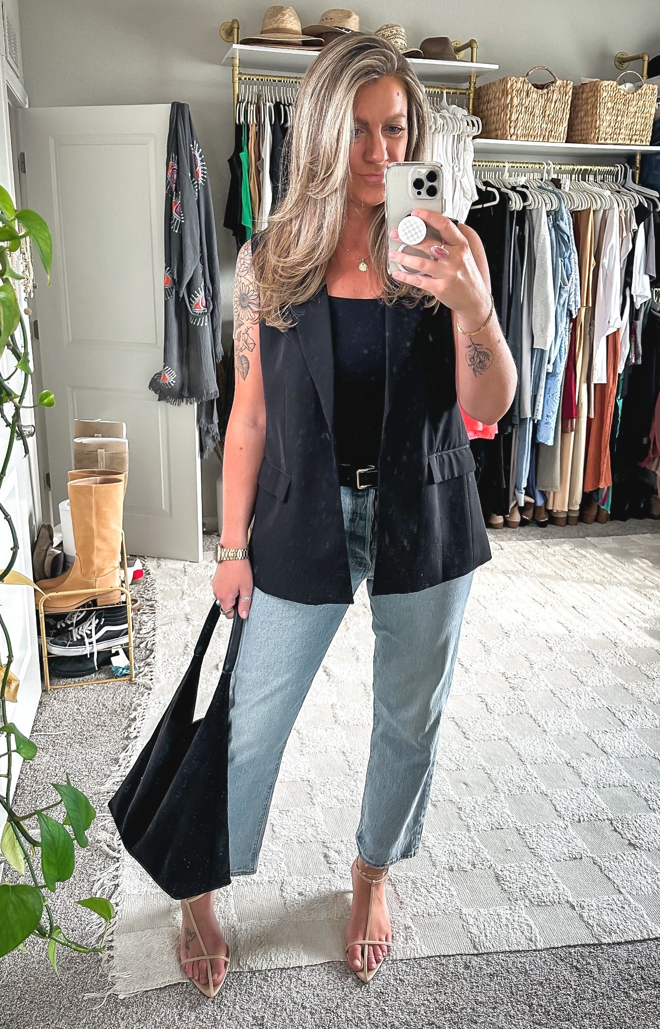 Tall girl work wear:
Large tank, large vest, 30x29 jeans, 11 shoes 

#LTKOver40 #LTKMidsize
