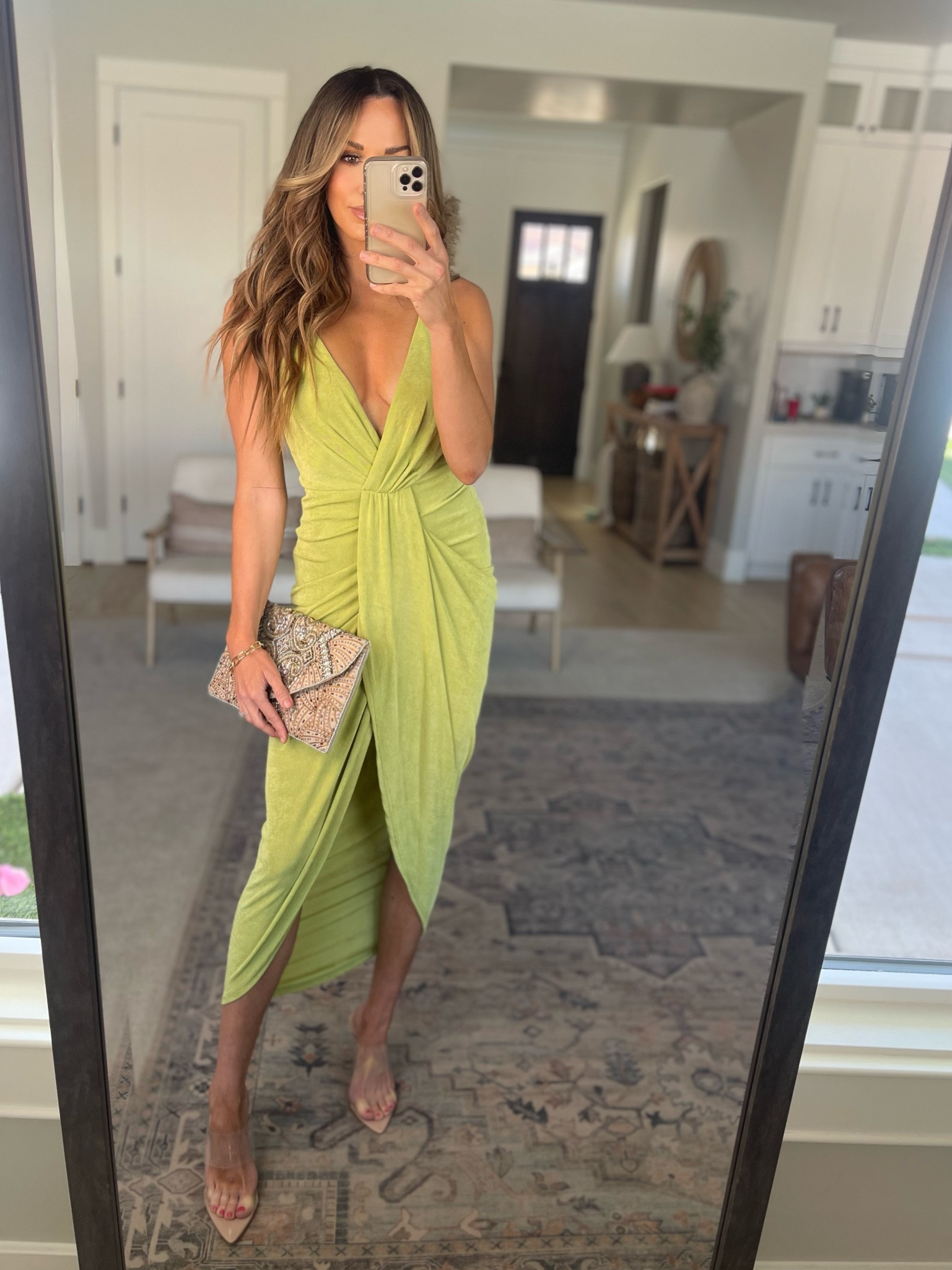 green emerald velvet dress Lime Green Satin Dress With Flutter Sleeves – Désir Couture