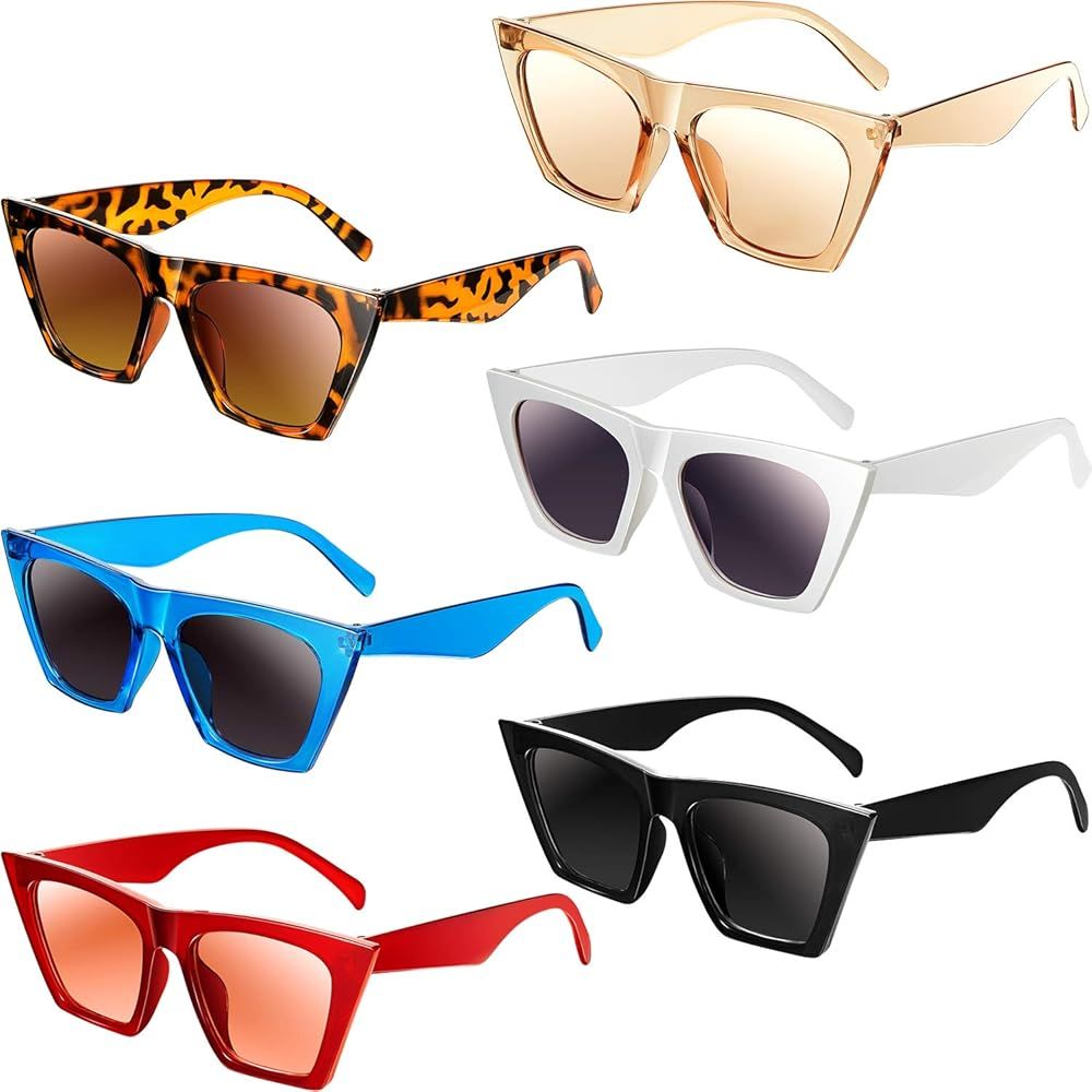 6 Pairs Square Cateye Sunglasses Vintage Classic Sunglasses Retro Cat Eye Sunglasses with Storage... | Amazon (US)