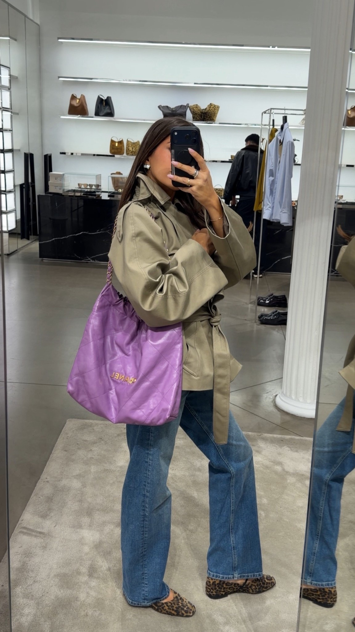 Pop of purple 💜 Crop trench, denim, leopard suede ballet flats

#LTKootd #LTKgrwm #LTKSeasonal