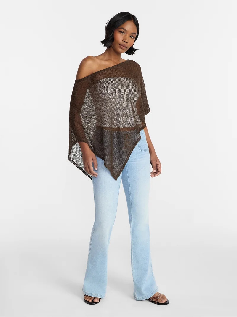 No Boundaries Asymmetrical Hem Knit Poncho Top, Women's XXS-XXL | Walmart (US)
