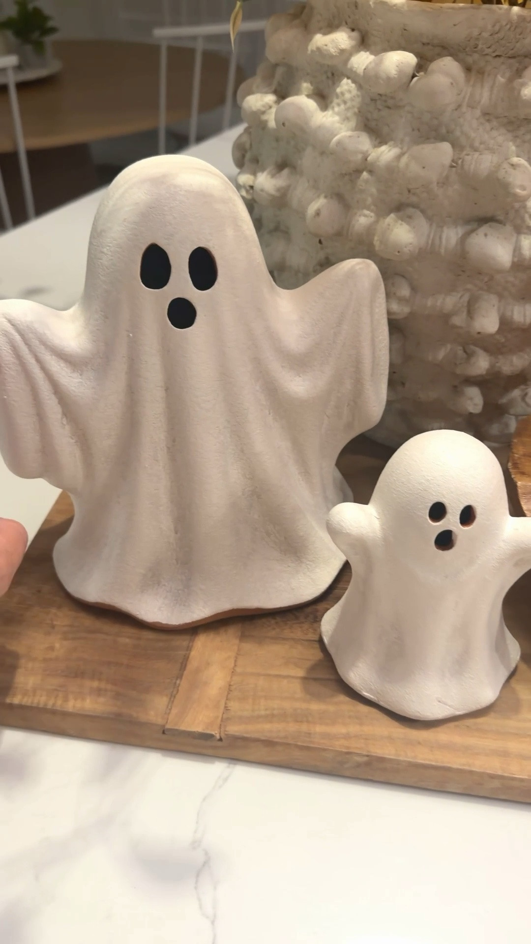 The cutest $10 and $5 terra cotta ghosts! Big and mini! 
.

#LTKSeasonal #LTKHome #LTKSaleAlert