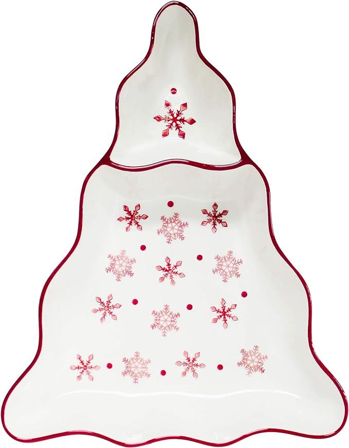 Euro Ceramica Winterfest Christmas Collection, 15" Tree Chip & Dip Platter, Red/White | Amazon (US)