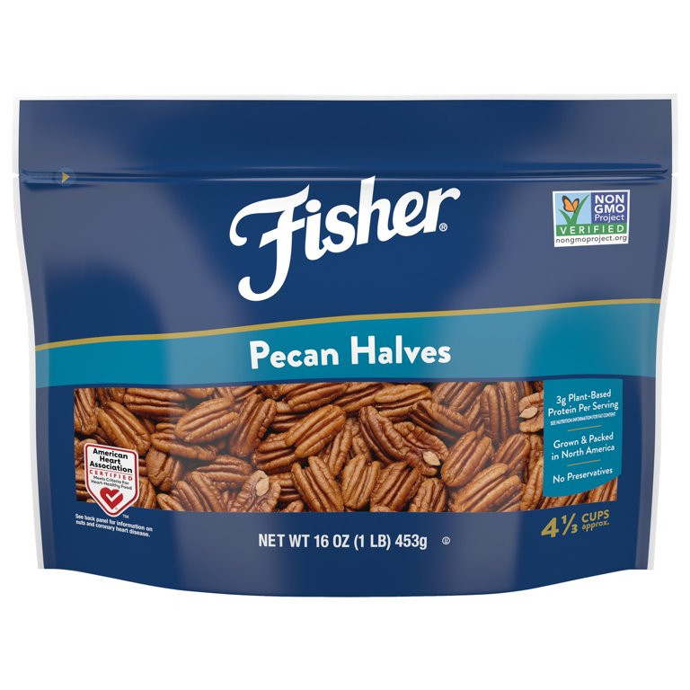 Fisher Chef's Naturals Gluten Free, No Preservatives, Non-GMO Pecan Halves, 16 oz Bag | Walmart (US)