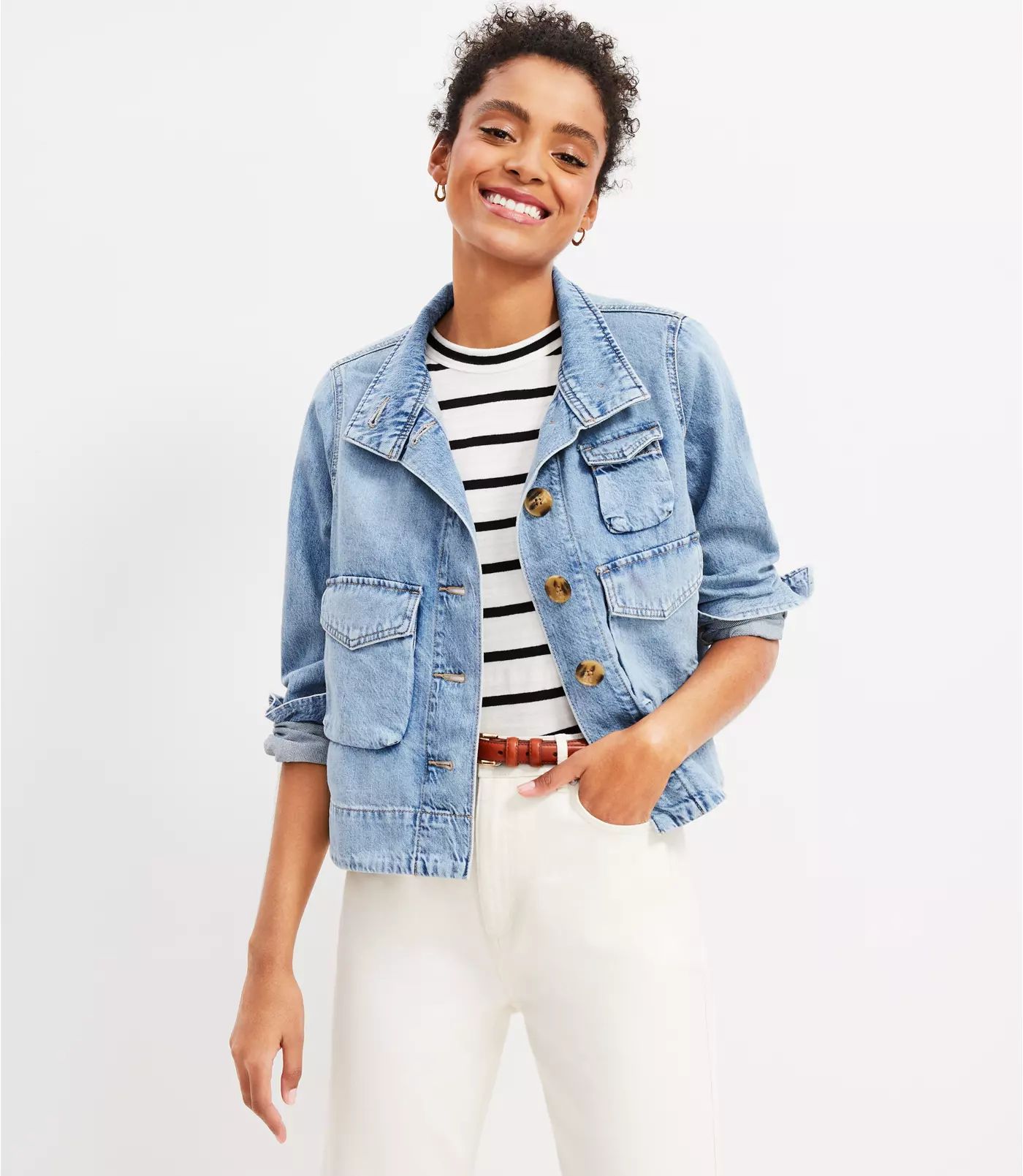 Denim Utility Jacket in Light Indigo Wash | LOFT | LOFT