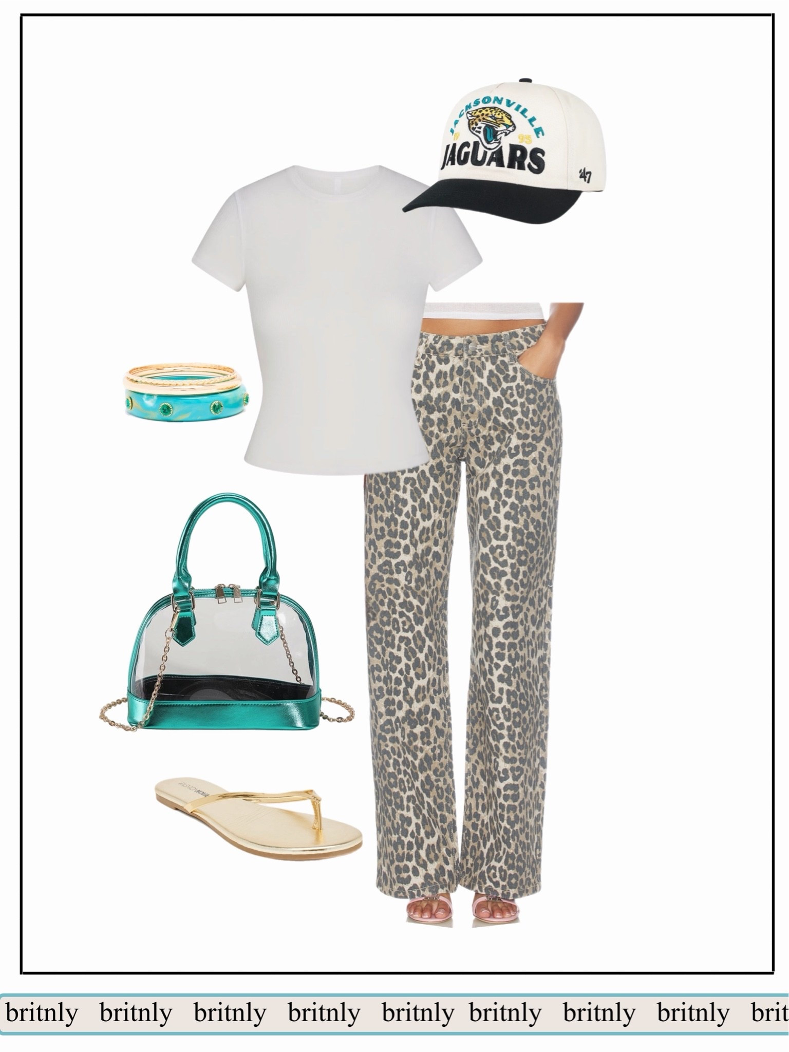 Jacksonville jaguars game day ootd. Flip flops and bangles are Fashion Nova.