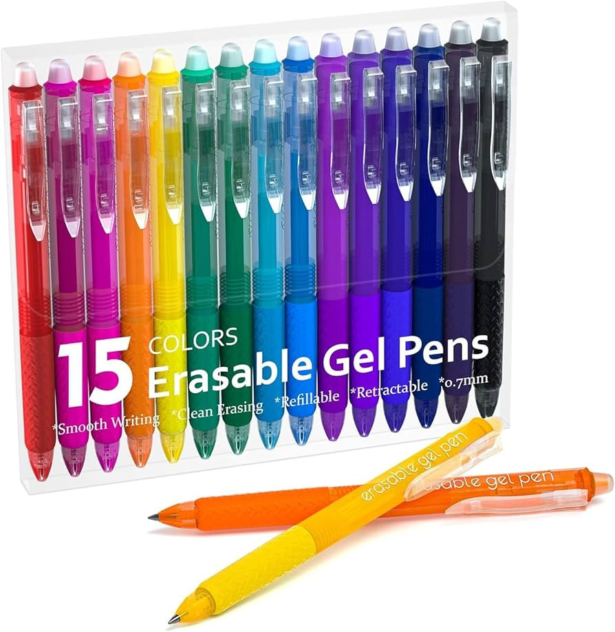 Lineon Erasable Gel Pens, 15 Colors Retractable Fine Point Erasable Pens Clicker, Assorted Color ... | Amazon (US)