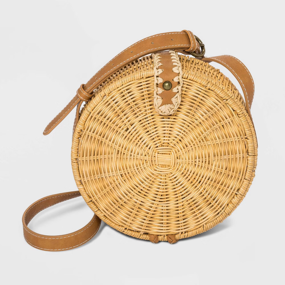 Straw Magnetic Closure Crossbody Bag - Universal Thread Natural, Brown | Target
