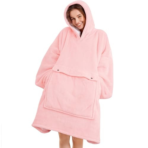 Narecte Oversized Blanket Hoodie Wearable Blanket Sweatshirt for Women Adults Soft Hooded Blanket Warm Oversized Hoodie Blanket Birthday Gifts for Women Christmas Gift for Friends Female Pink | Amazon (US)