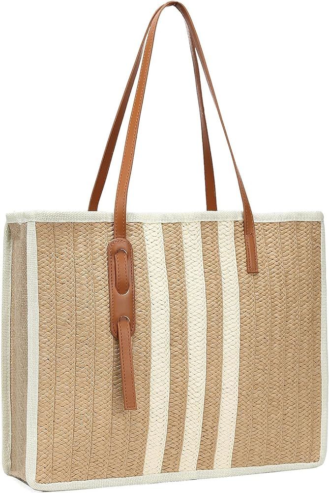 HIYOLALA Straw Tote Bag for Summer: Large Woven Shoulder Handbags for Travel Vacation | Amazon (US)