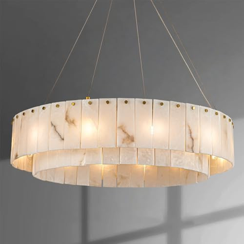 Alabaster Round Chandelier,Modern Drum Chandeliers,Spanish Marble Pendant Light Fixture with 12-L... | Amazon (US)
