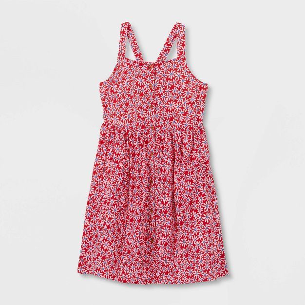 Girls' Sleeveless Americana Floral Dress - Cat & Jack™ Red | Target
