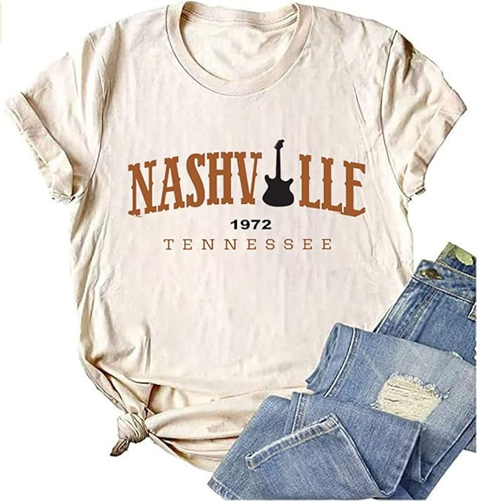 Retro Music City T-Shirt for Women Vintage Bleached Country Music Shirt Distressed Guitar Wings G... | Amazon (US)
