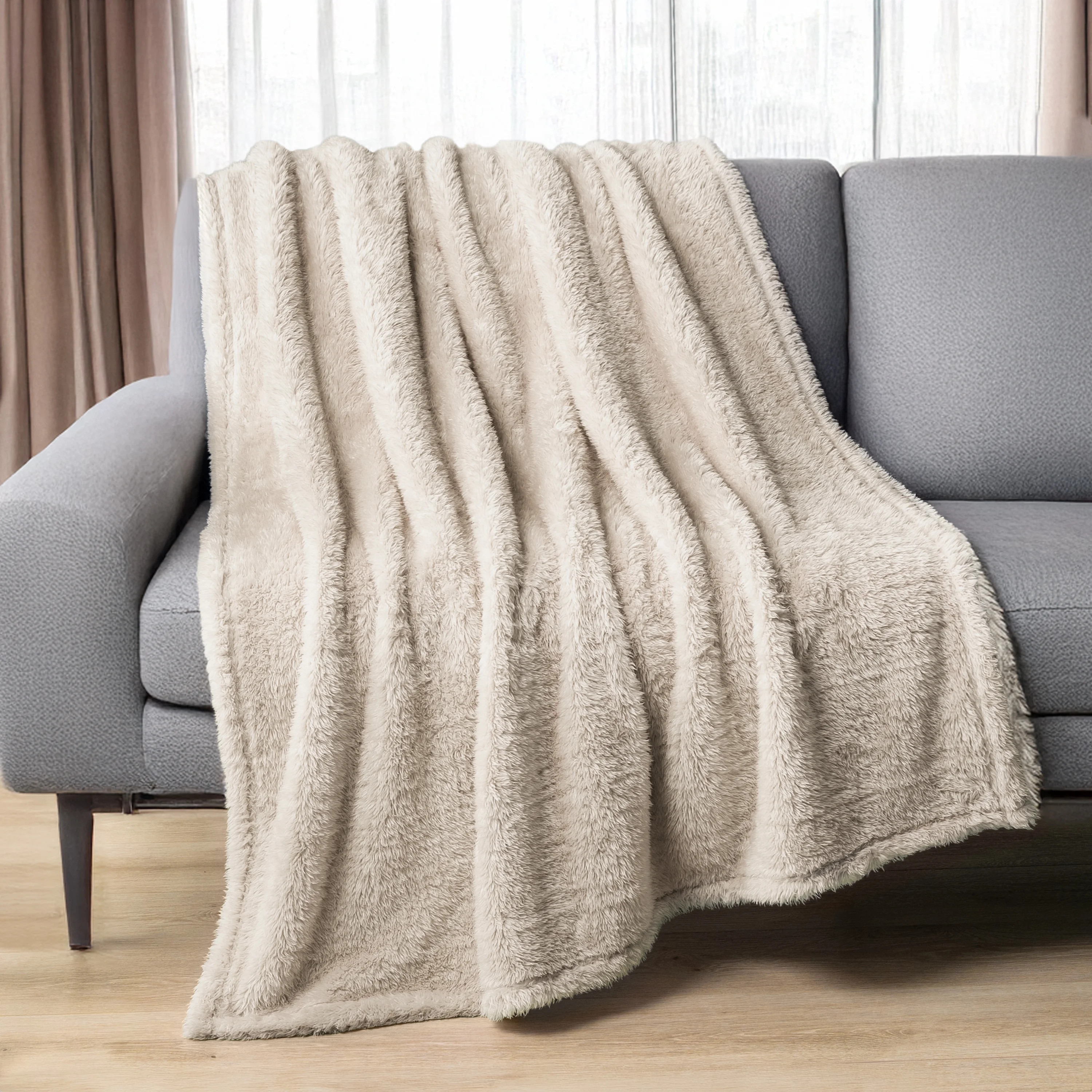 PAVILIA Sherpa Throw Blanket For Couch Sofa, Cream Beige Fluffy Warm Plush Blanket for Bed, Cozy ... | Walmart (US)
