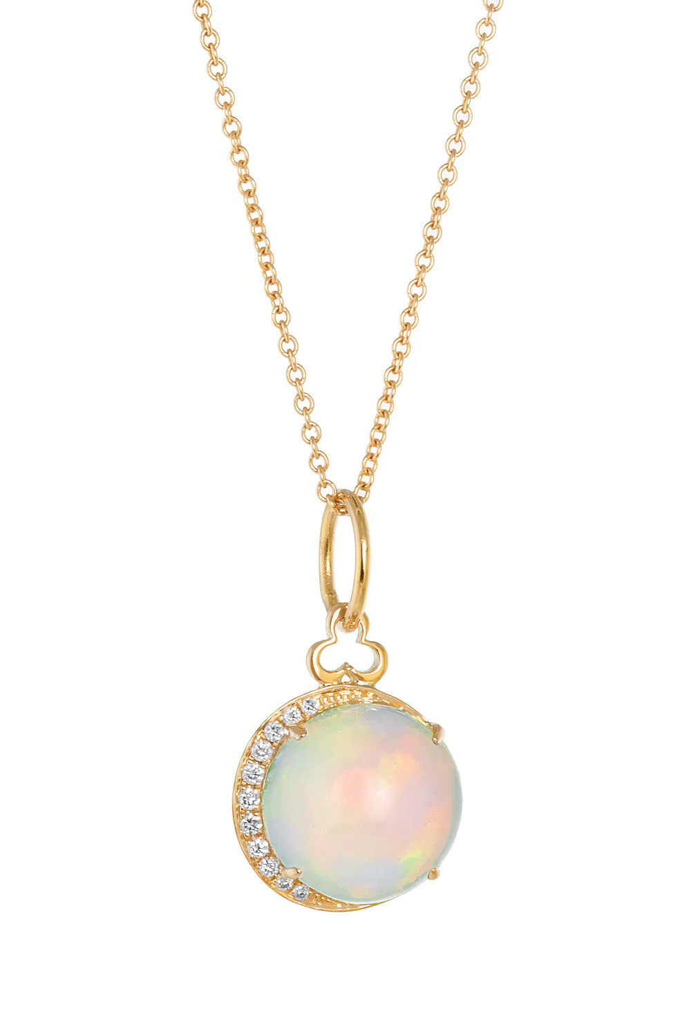 Ethiopian Opal Moon Charm in 18k Gold | Diamonds | Devon Woodhill