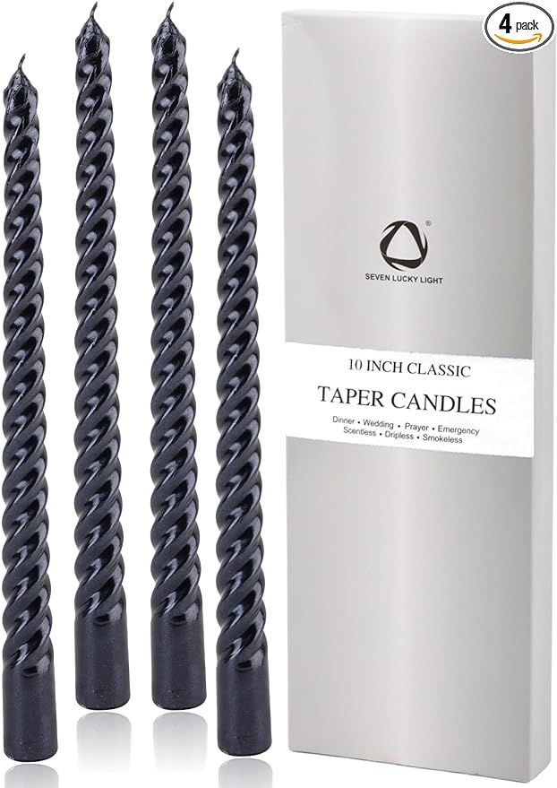 SEVEN LUCKY LIGHT Halloween Candles,10" Metal Style Ture Dripless Black Taper Candles Set of 4, C... | Amazon (US)