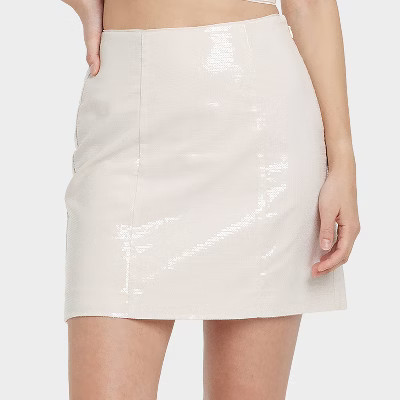 Women's Sequin Mini A-Line Skirt - A New Day™ Cream 16: Midweight Woven, Back Zipper, | Target