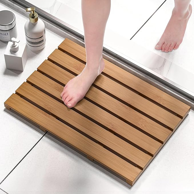 Domax Wooden Bamboo Bath Shower Mat- Non-Slip Waterproof Large Bathroom Floor Mat for Indoor Outd... | Amazon (US)