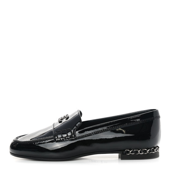 CHANEL Patent CC Chain Loafers 35 Black | FASHIONPHILE (US)