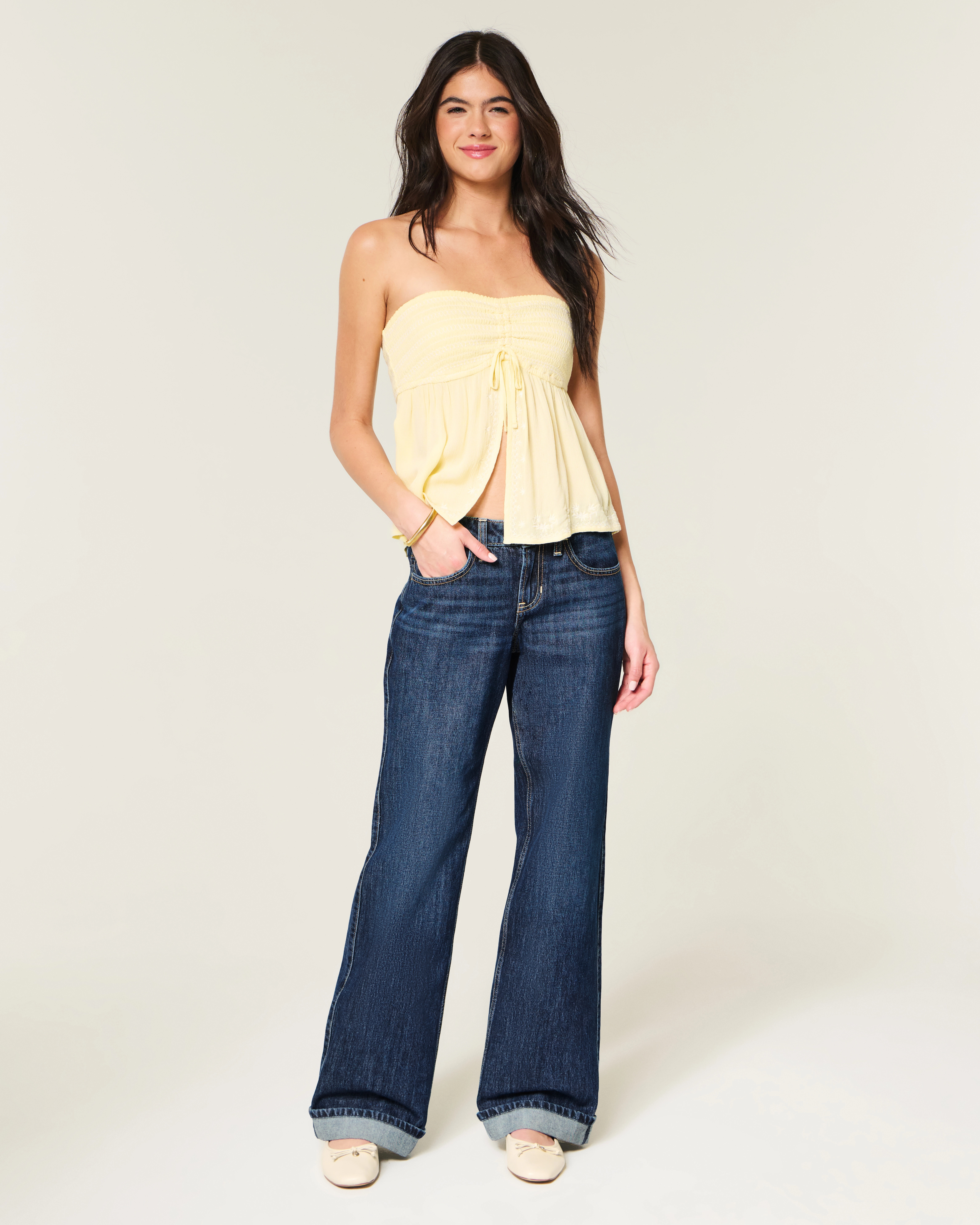 Low-Rise Dark Wash Baggy Jeans | Hollister (US)