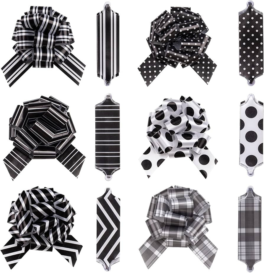 LeZakaa 12PCS Pull Bows Assortment with Ribbon - Black and White Gift Bows with Dot, Stripe, Plaid Design - Perfect for Gift Wrapping, Florist, Bouquet, Basket | Amazon (US)