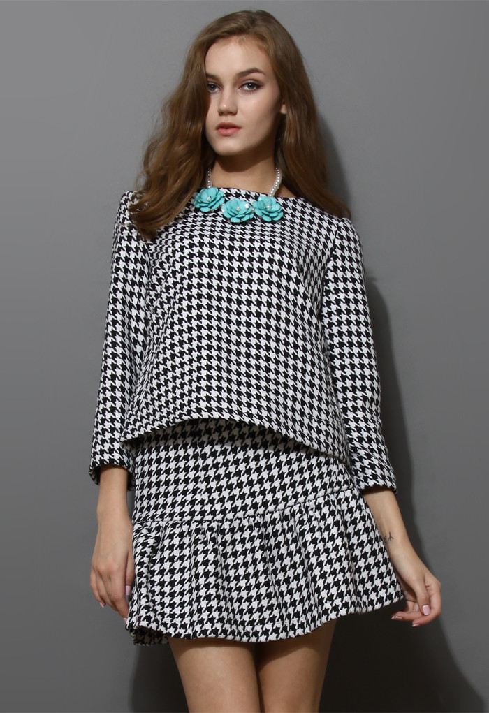 Houndstooth Top and Frill Hem Skirt Set     | Chicwish